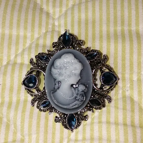 🆕 Silver/Gray Cameo Brooch Pin - Picture 2 of 3